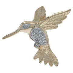 Yellow Gold diamonds Hummingbird Brooch 14k Single & Round Brilliant Nature Pin