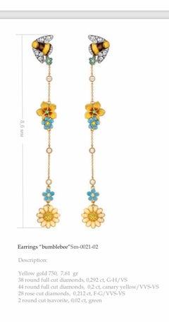 Yellow Gold Diamonds Rose Cut Diamonds Green Tsavorite Earrings “bumblebee”