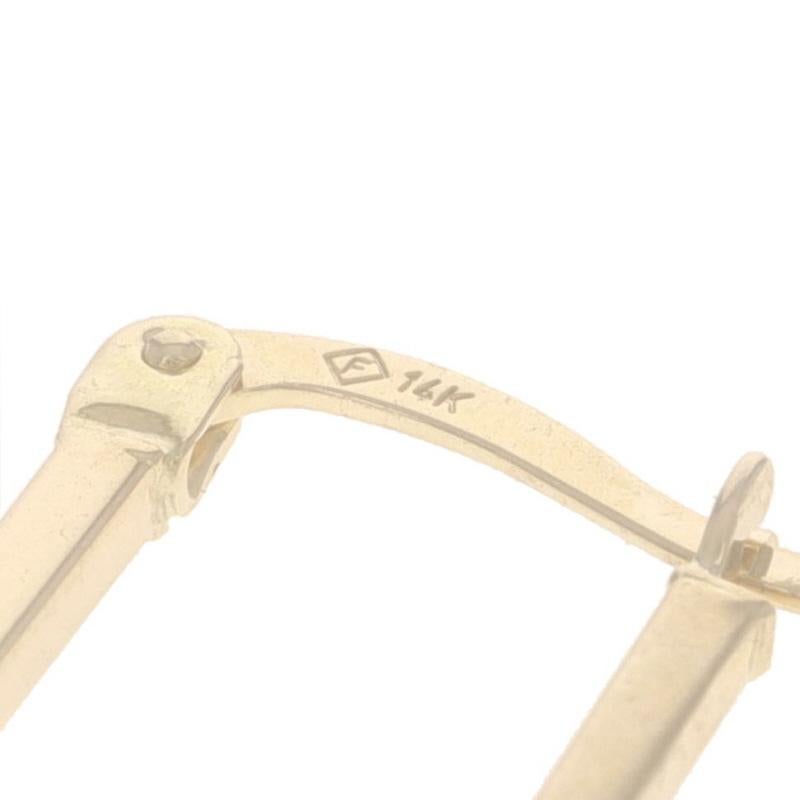 Women's Yellow Gold Dimpled Rectangular Hoop Earrings - 14k Geometric Pierced For Sale