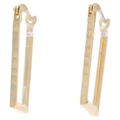 Yellow Gold Dimpled Rectangular Hoop Earrings - 14k Geometric Pierced