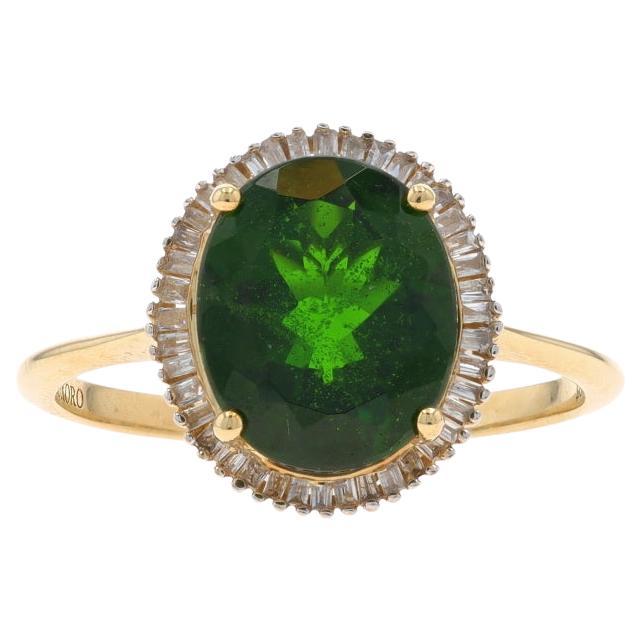 Yellow Gold Diopside & Diamond Halo Ring - 10k Oval 3.70ctw