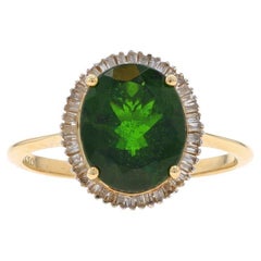 Anello aureola in oro giallo con diopside e diamanti - 10k Oval 3.70ctw