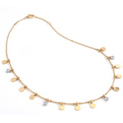 Yellow Gold Disc and White Gold Bezel Diamond Necklace