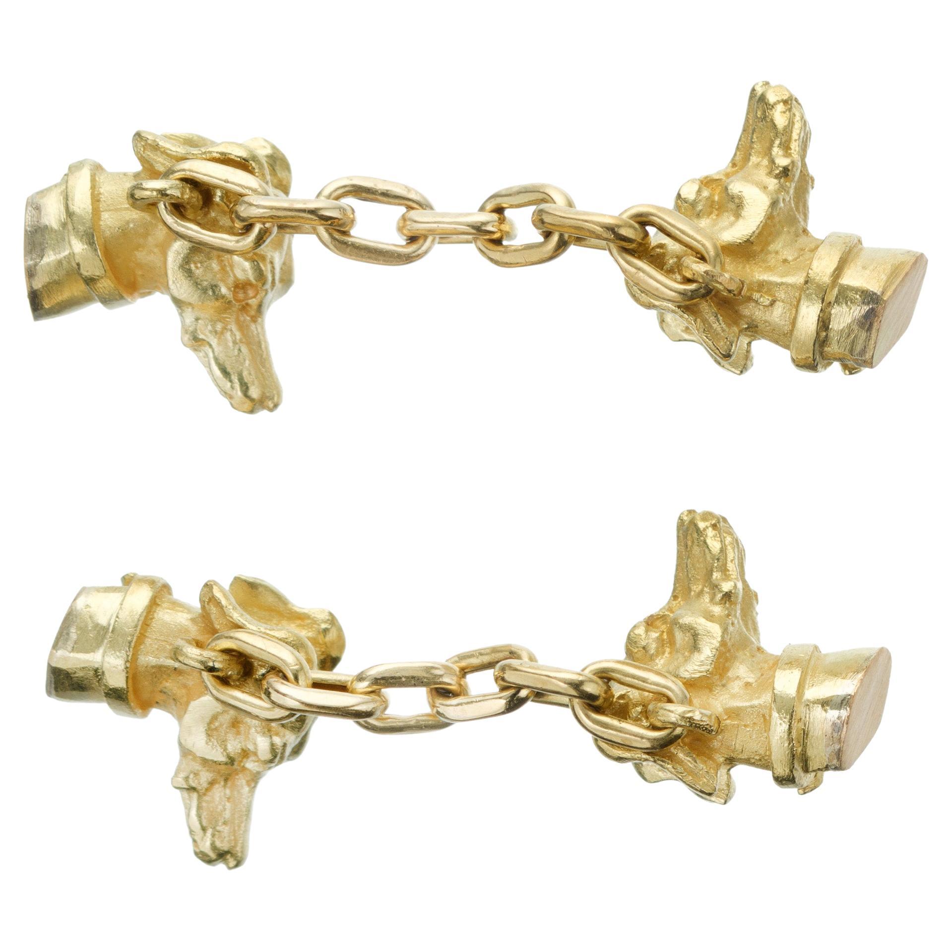 Yellow Gold Doberman Dog Double Sided Cufflinks For Sale