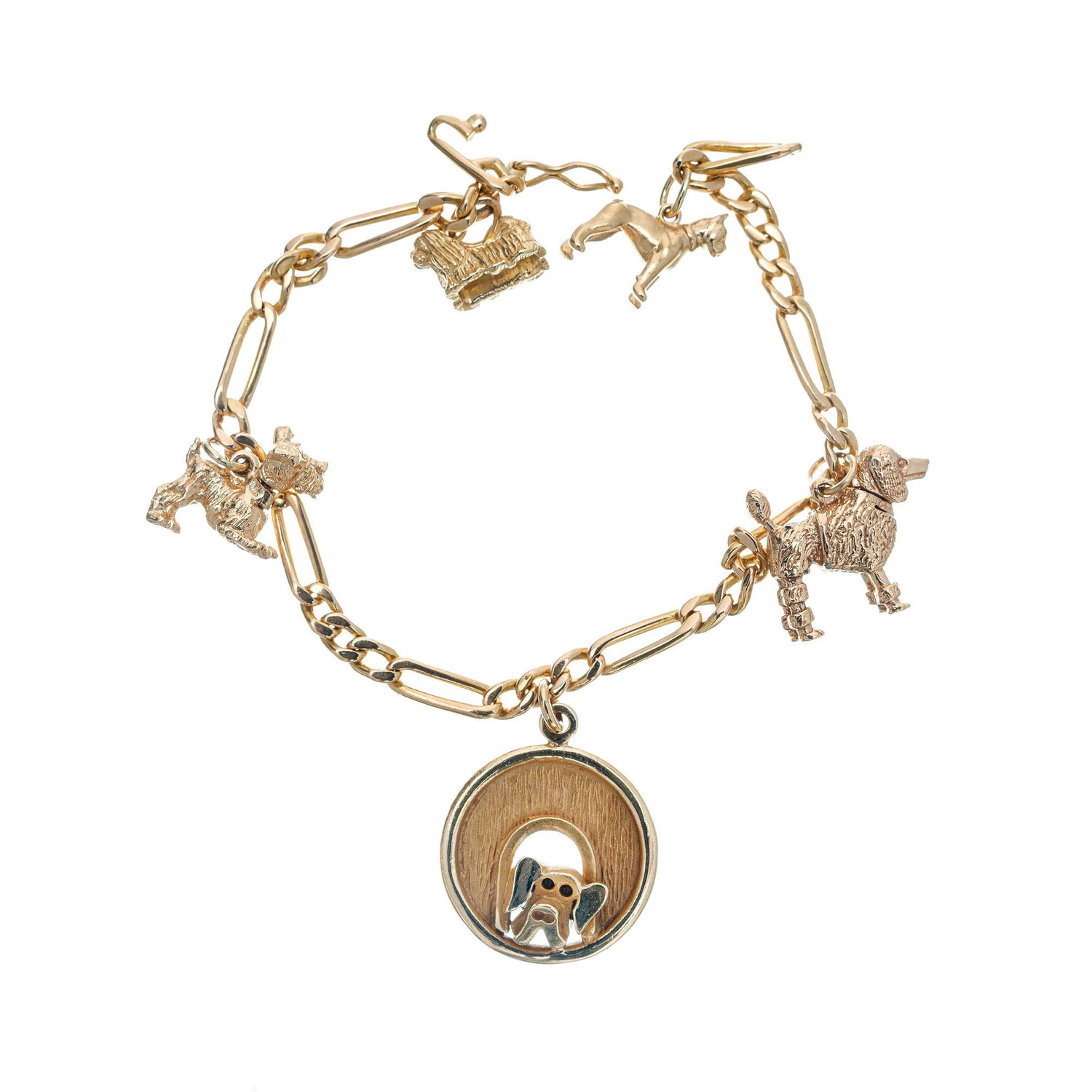 Heavy Solid 14k Gold Charm Bracelet with Charms For Sale at 1stDibs  solid gold  charms for bracelets, 14k gold charms, gold basalt design man