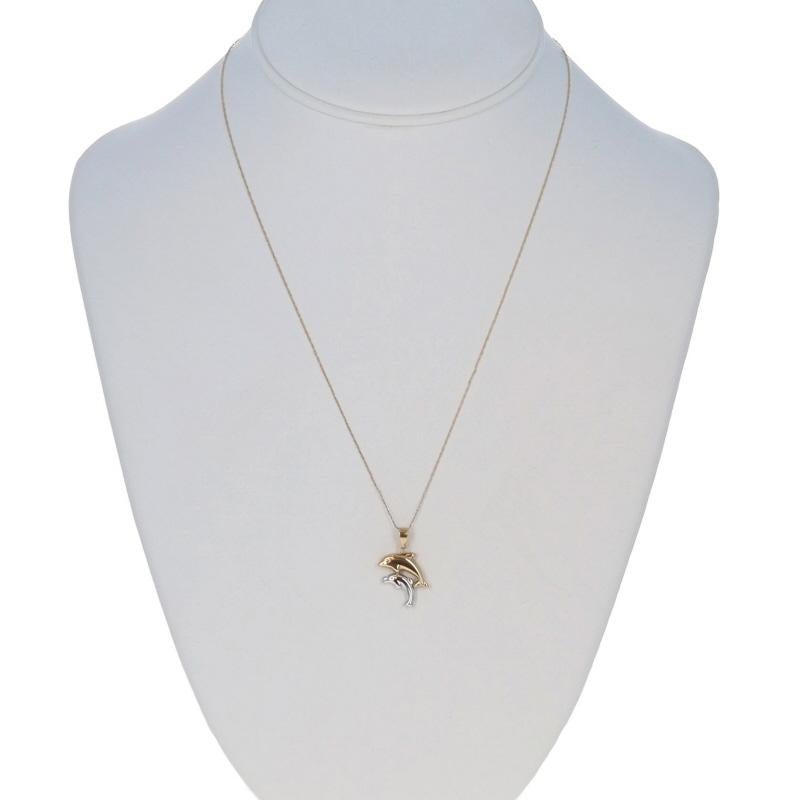 Yellow Gold Dolphin Duo Pendant Necklace 18 1/2