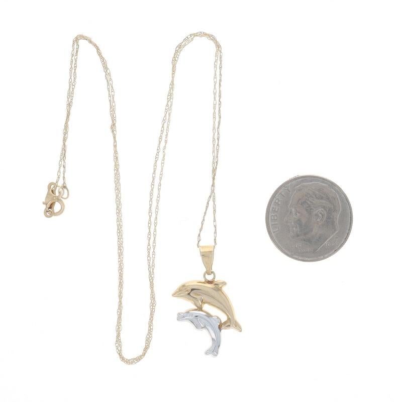 Women's Yellow Gold Dolphin Duo Pendant Necklace 18 1/2