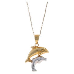 Yellow Gold Dolphin Duo Pendant Necklace 18 1/2" 10k Mama Cow & Baby Calf