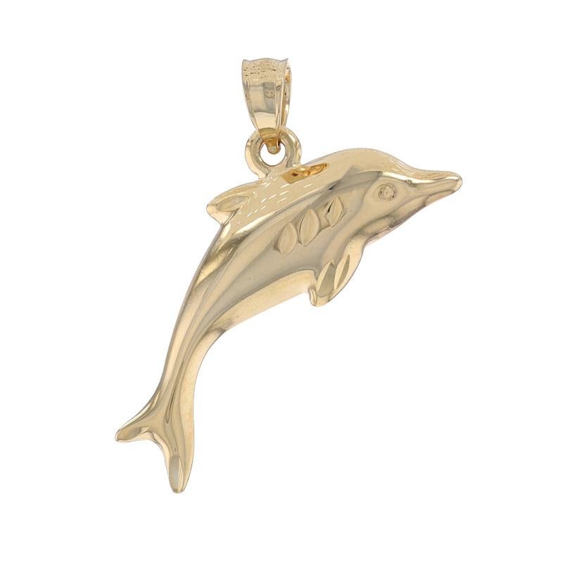 Metal Content: 14k Yellow Gold

Theme: Dolphin, Ocean Life
Features: Hollow construction for comfortable wear

Measurements

Tall (from stationary bail): 7/8