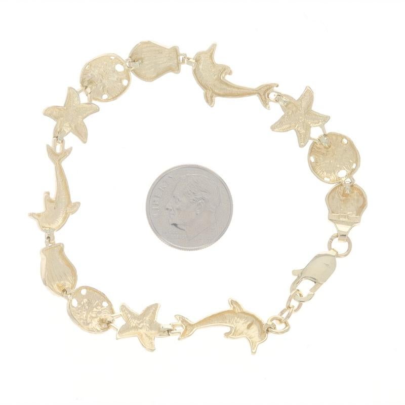 Women's Yellow Gold Dolphin Seashell Sand Dollar Starfish Link Bracelet - 14k Adjustable For Sale