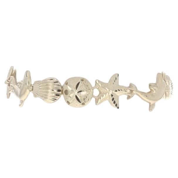 Yellow Gold Dolphin Seashell Sand Dollar Starfish Link Bracelet - 14k Adjustable