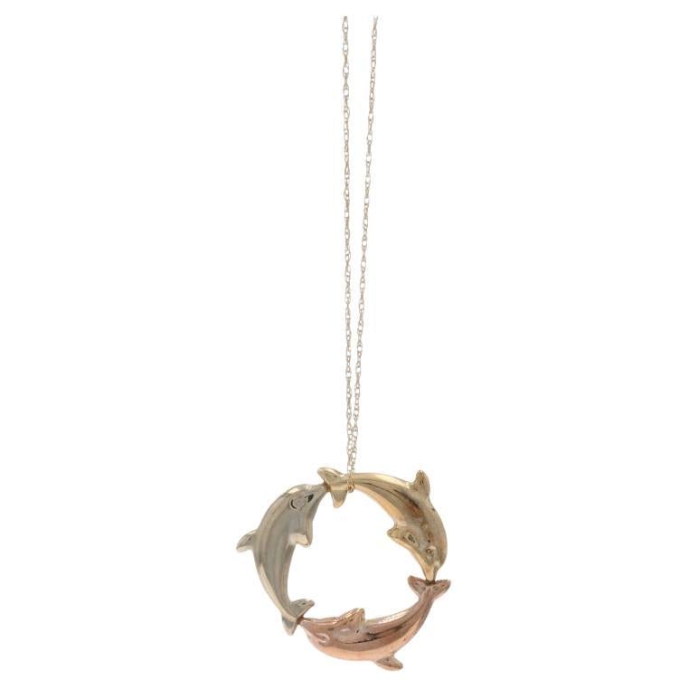 Collana con ciondolo Trio di delfini in oro giallo da 18" - 10k Ocean Life