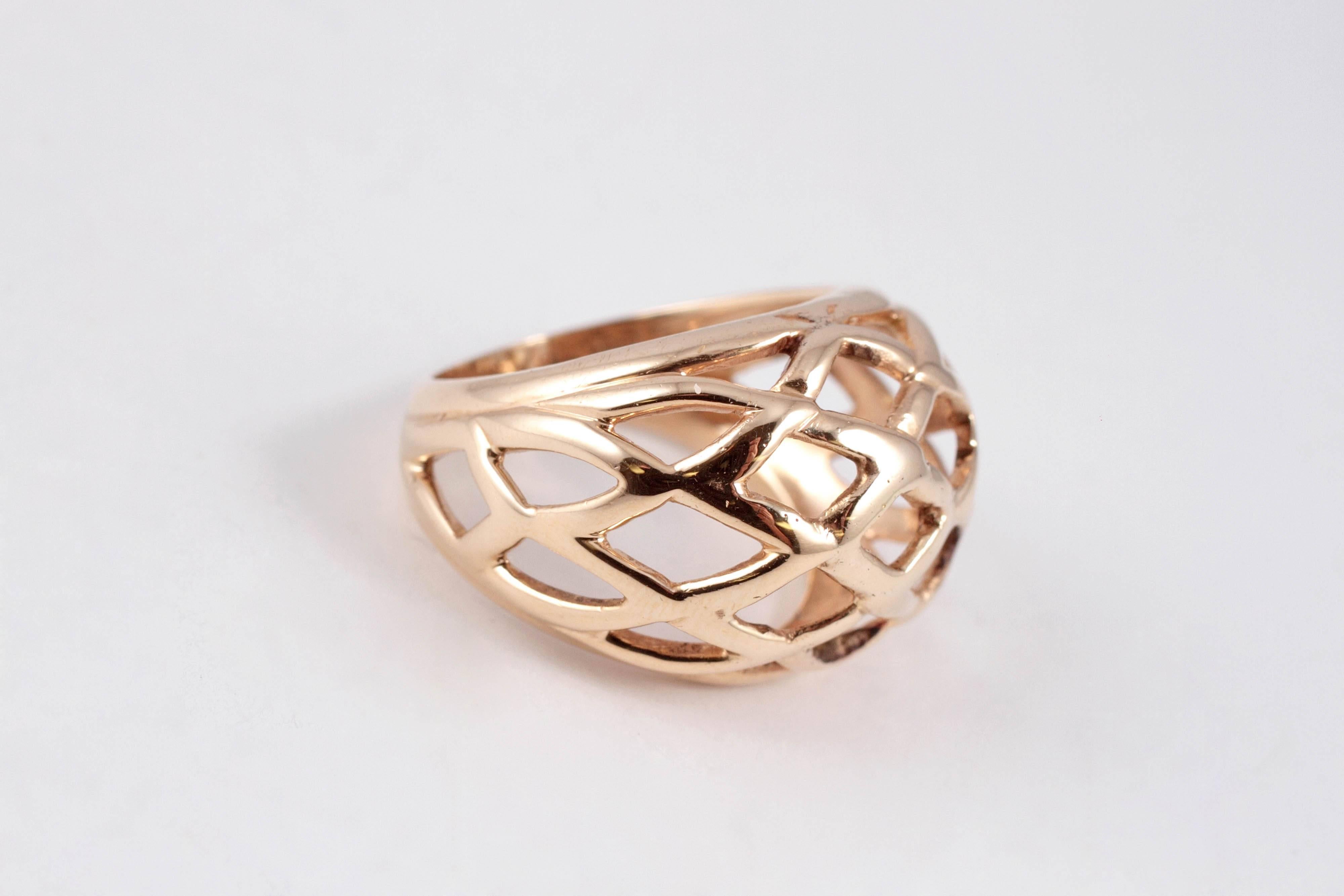 Yellow Gold Dome Basket Ring In Good Condition In Dallas, TX