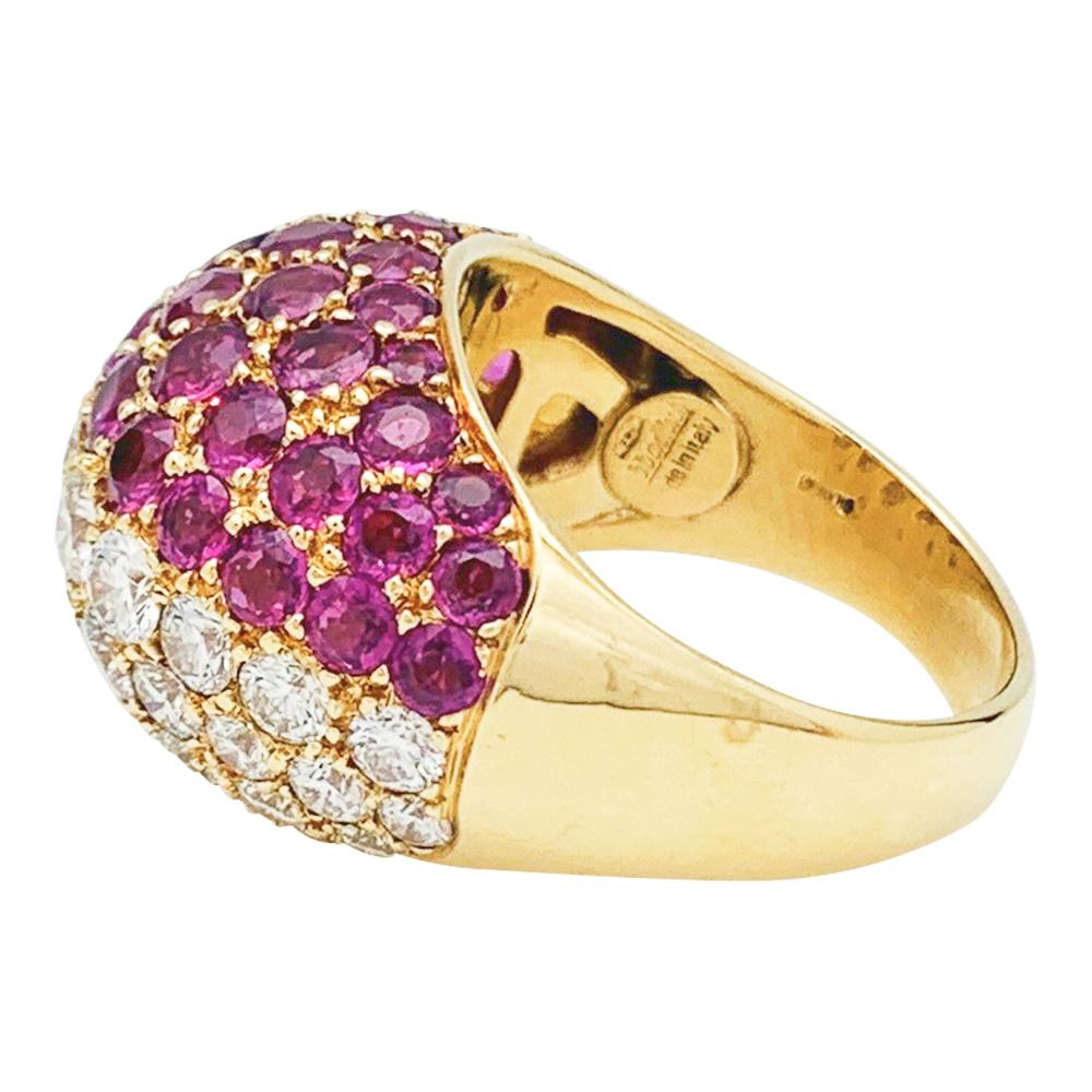 Women's Yellow Gold Dôme Diamonds and Rubies Ring