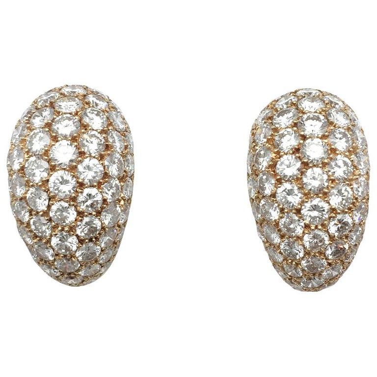 Yellow Gold Dome Earclips Paved with Diamonds at 1stDibs