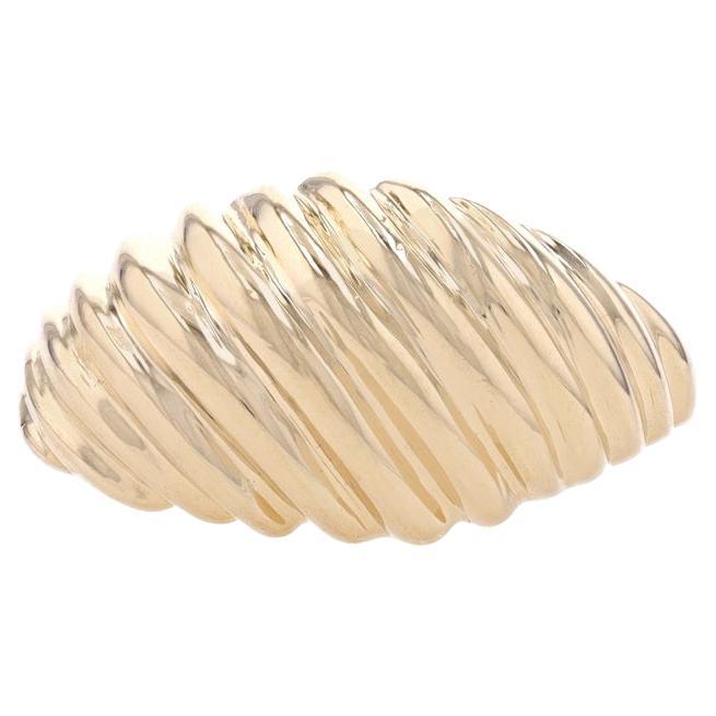 Yellow Gold Dome Statement Band - 14k Diagonal Stripes For Sale