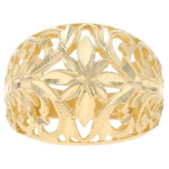 Yellow Gold Dome Statement Band - 14k Floral Ring Sz 6