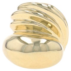 Yellow Gold Dome Statement Bypass Ring - 14k Ribbed