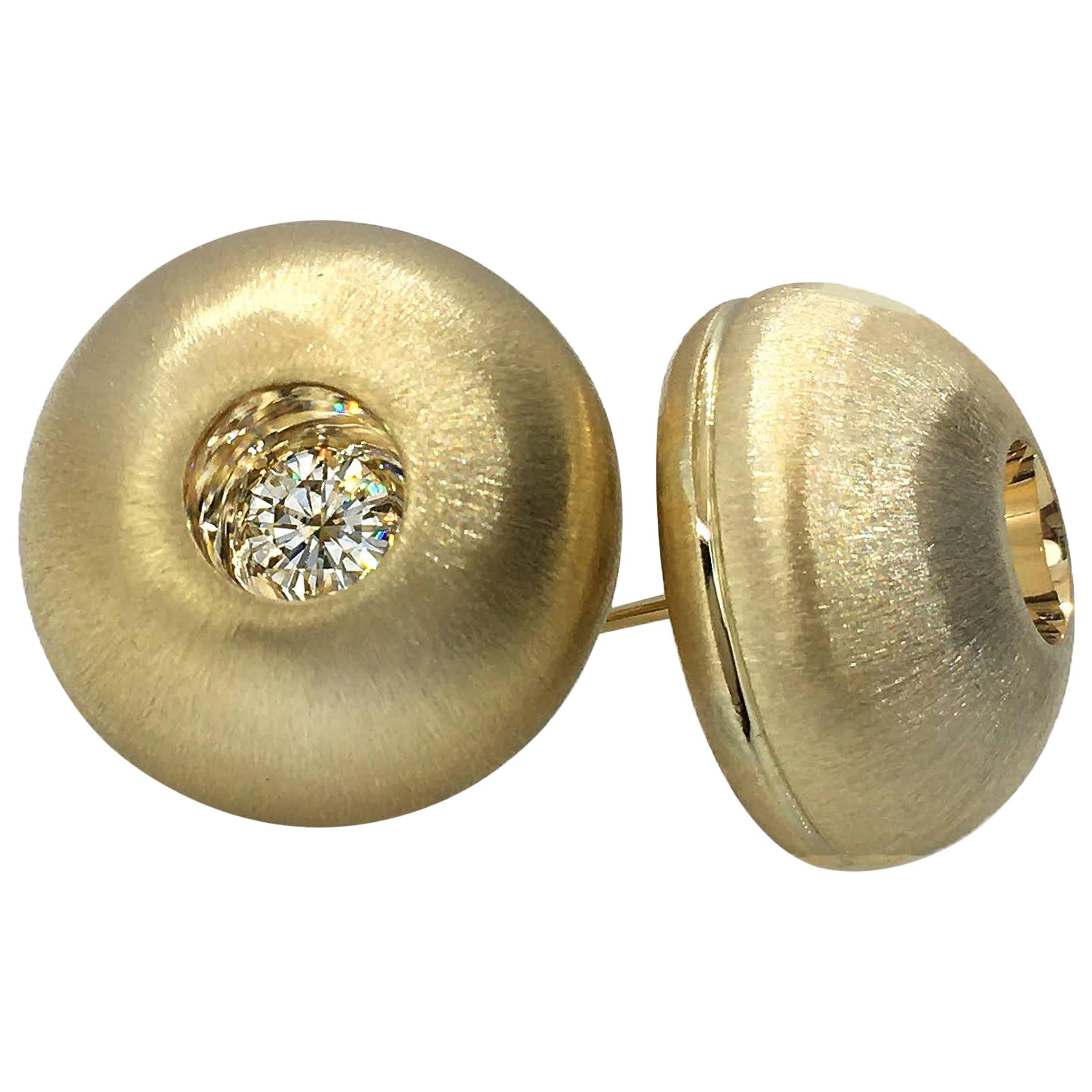 White Sapphire in Yellow Gold Dome Stud Earrings For Sale