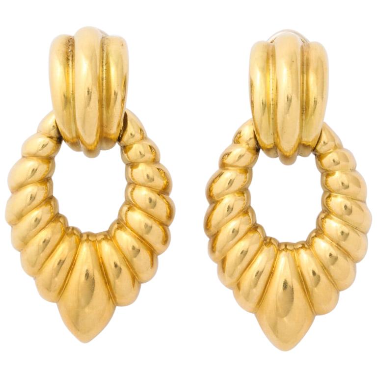 Yellow Gold Door Knocker Earclips For Sale at 1stDibs