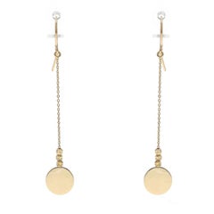 Yellow Gold Dot Dangle Earrings - 14k Circle Disc Pierced