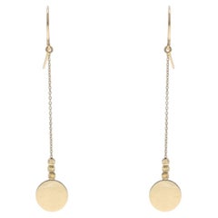 Yellow Gold Dot Dangle Earrings - 14k Circle Disc Pierced