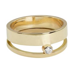 Yellow Gold Double Band Modernist Diamond Ring