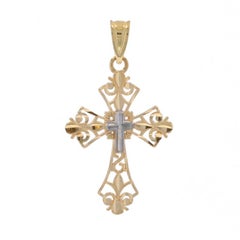 Yellow Gold Double Cross Pendant - 14k Faith