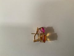 Yellow Gold Double Cushion Earrings with Pink Topaz and Orange Citrine