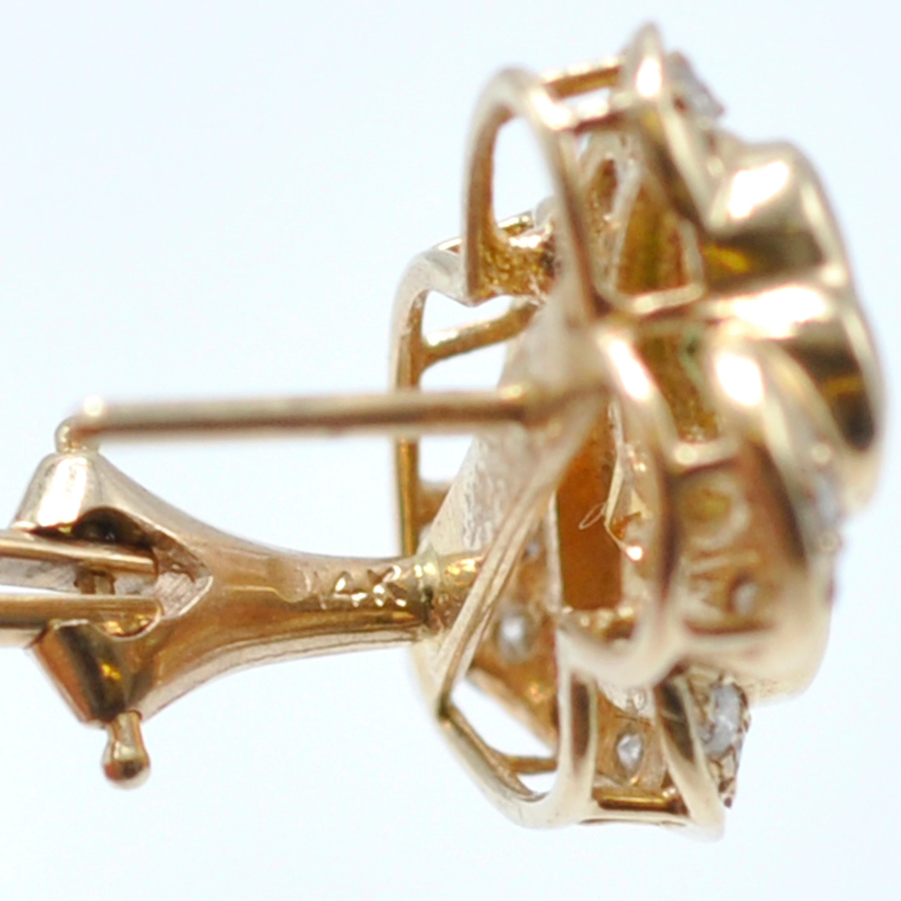 Women's Yellow Gold Double Heart Shaped Peridot Citrine and Diamond Earrings