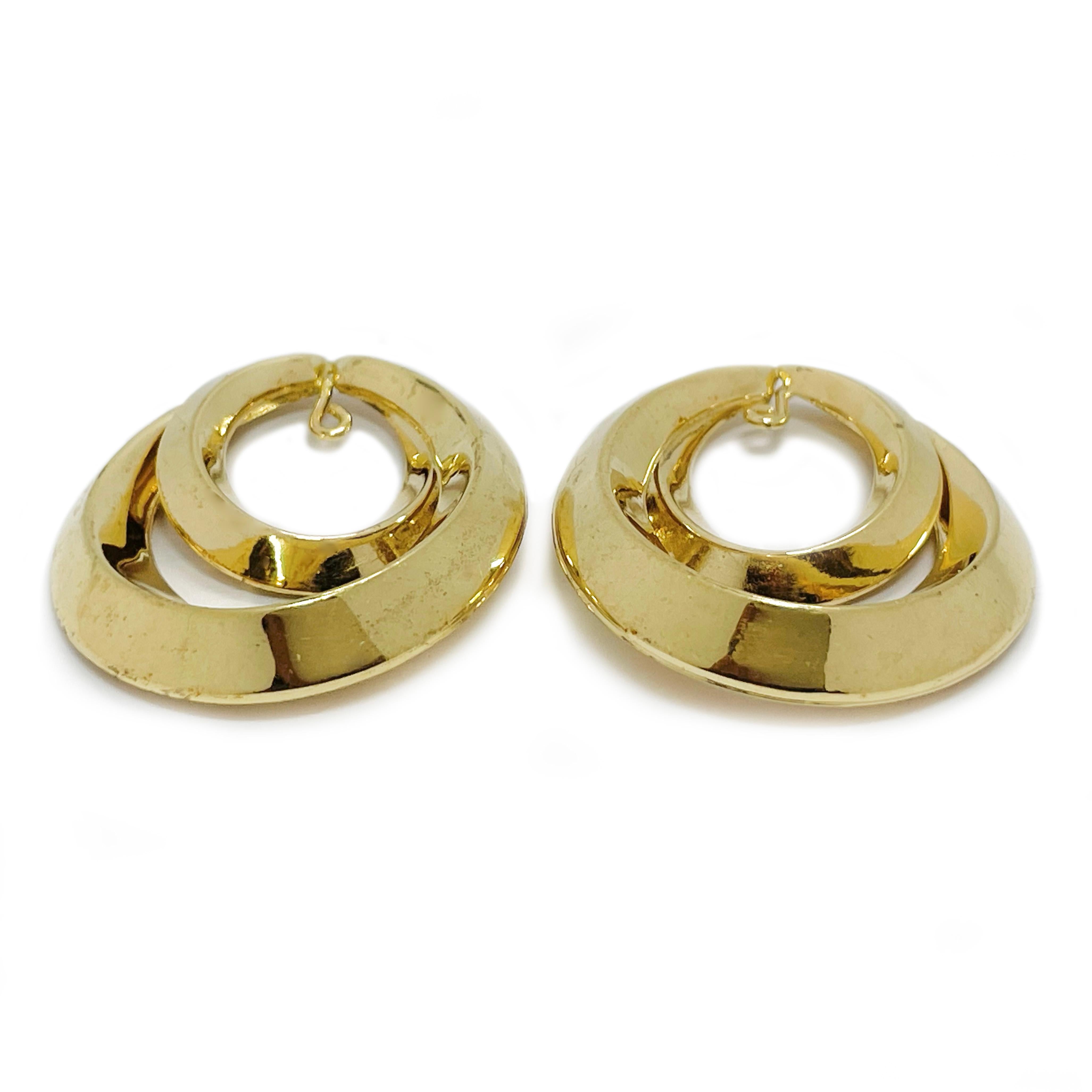 Retro Yellow Gold Double Hoop Earring Jackets For Sale
