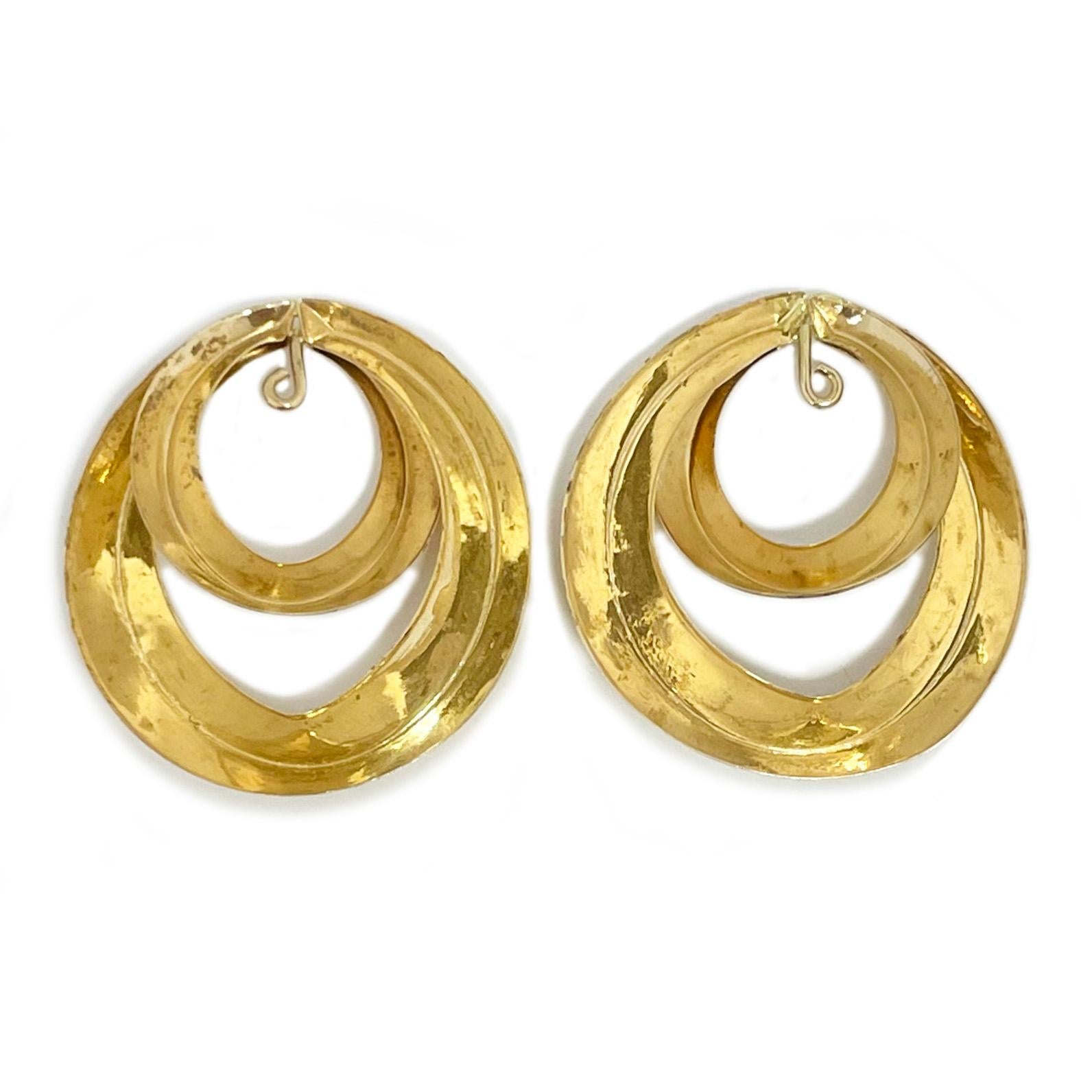 Yellow Gold Double Hoop Earring Jackets In Good Condition For Sale In Palm Desert, CA