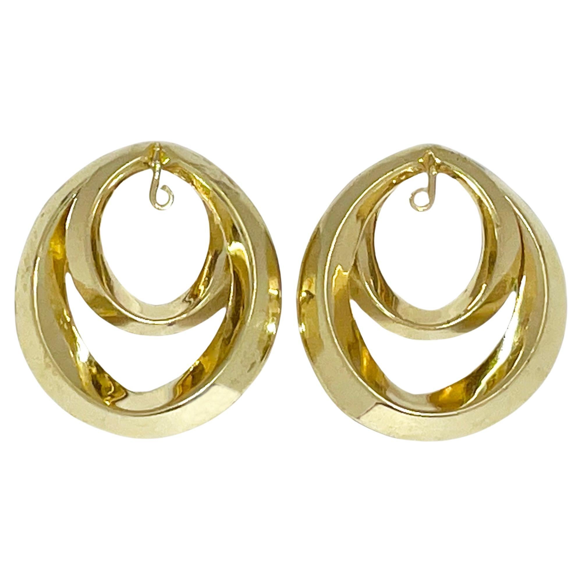 Yellow Gold Double Hoop Earring Jackets For Sale