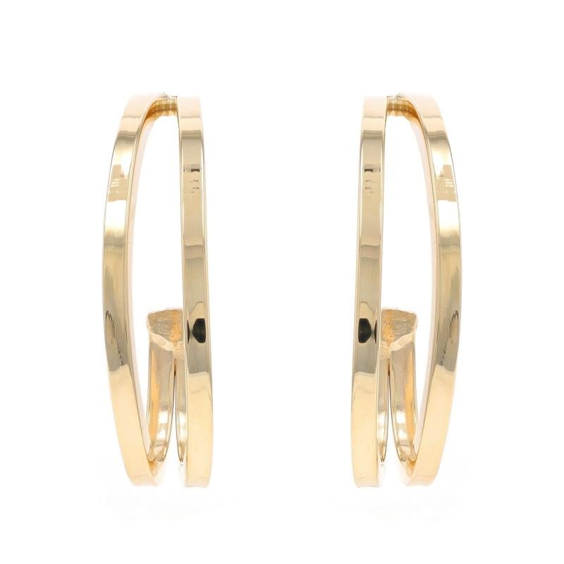 Pendientes Aros en J con Doble Remolino de Oro Amarillo - Perforados 14k