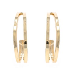 Yellow Gold Double Swirl J-Hoop Earrings - 14k Pierced
