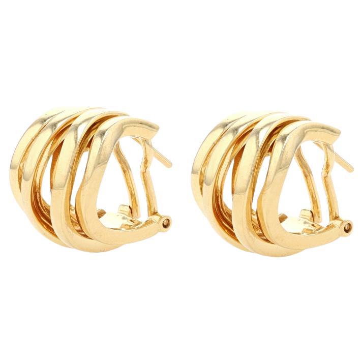 Yellow Gold Double Wave Half-Hoop Earrings - 18k Pierced For Sale