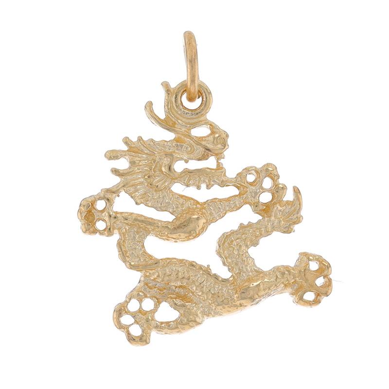 Metal Content: 14k Yellow Gold

Theme: Dragon, Good Luck Fortune
Features: Textured Detailing

Measurements

Tall (from stationary bail): 11/16