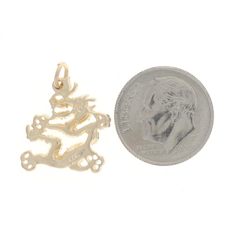 Women's or Men's Yellow Gold Dragon Charm - 14k Good Luck Fortune Pendant For Sale