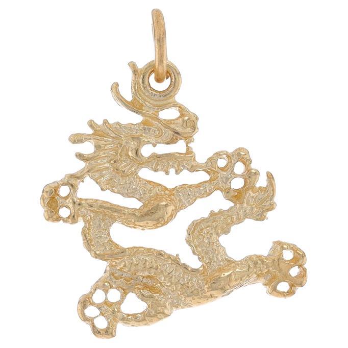 Yellow Gold Dragon Charm - 14k Good Luck Fortune Pendant For Sale