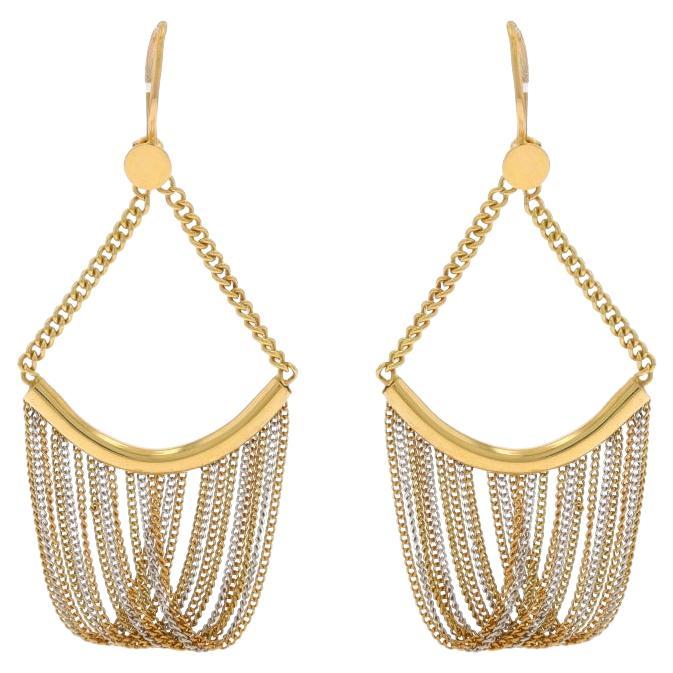 Boucles d'oreilles pendantes en or jaune avec chaîne drapée - 18k Pierced en vente