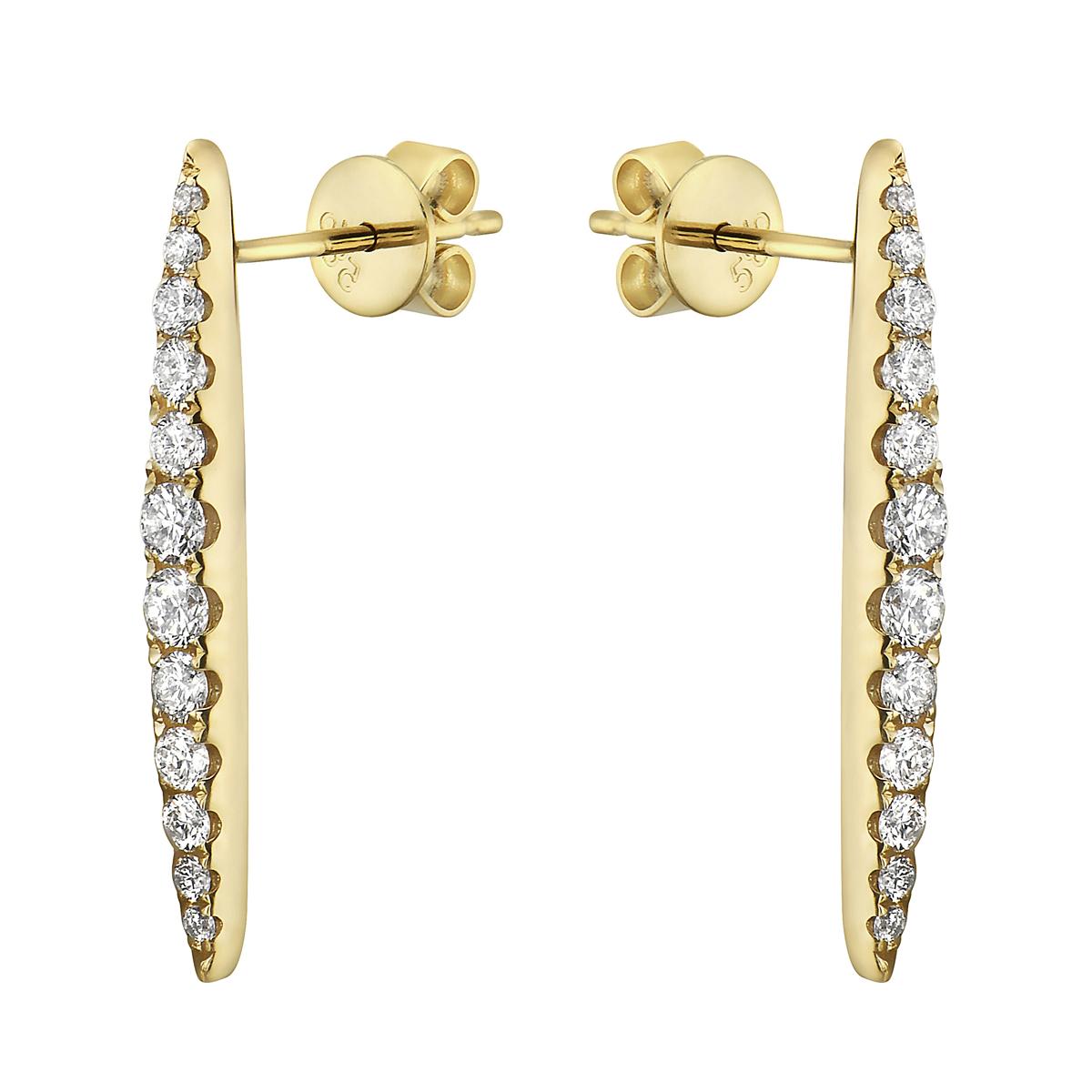 With these exquisite yellow gold drop diamond earrings, style and glamour are in the spotlight. These 14 karat yellow gold earrings are made from 2.9 grams of gold and is covered in 24 round SI1-SI2, GH color diamonds totaling 0.52ct.