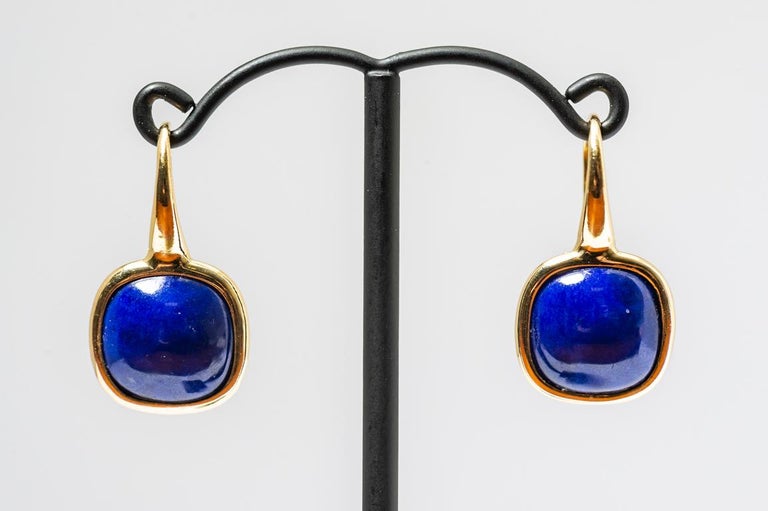 Yellow Gold Drop Earrings Lapis-Lazuli Cabochon at 1stDibs