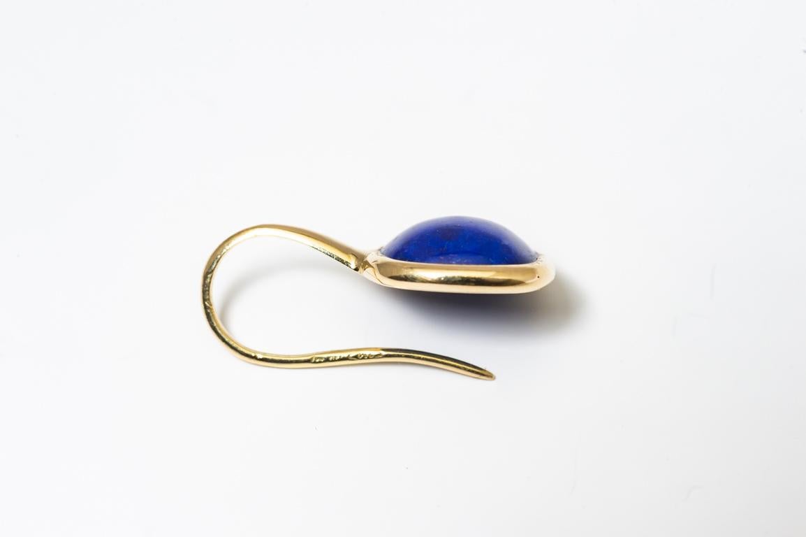 Yellow Gold Drop Earrings Lapis-Lazuli Cabochon In Excellent Condition For Sale In Vannes, FR