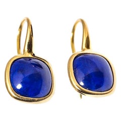 Yellow Gold Drop Earrings Lapis-Lazuli Cabochon