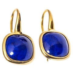 Yellow Gold Drop Earrings Lapis-Lazuli Cabochon
