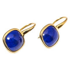 Yellow Gold Drop Earrings Lapis-Lazuli Cabochon