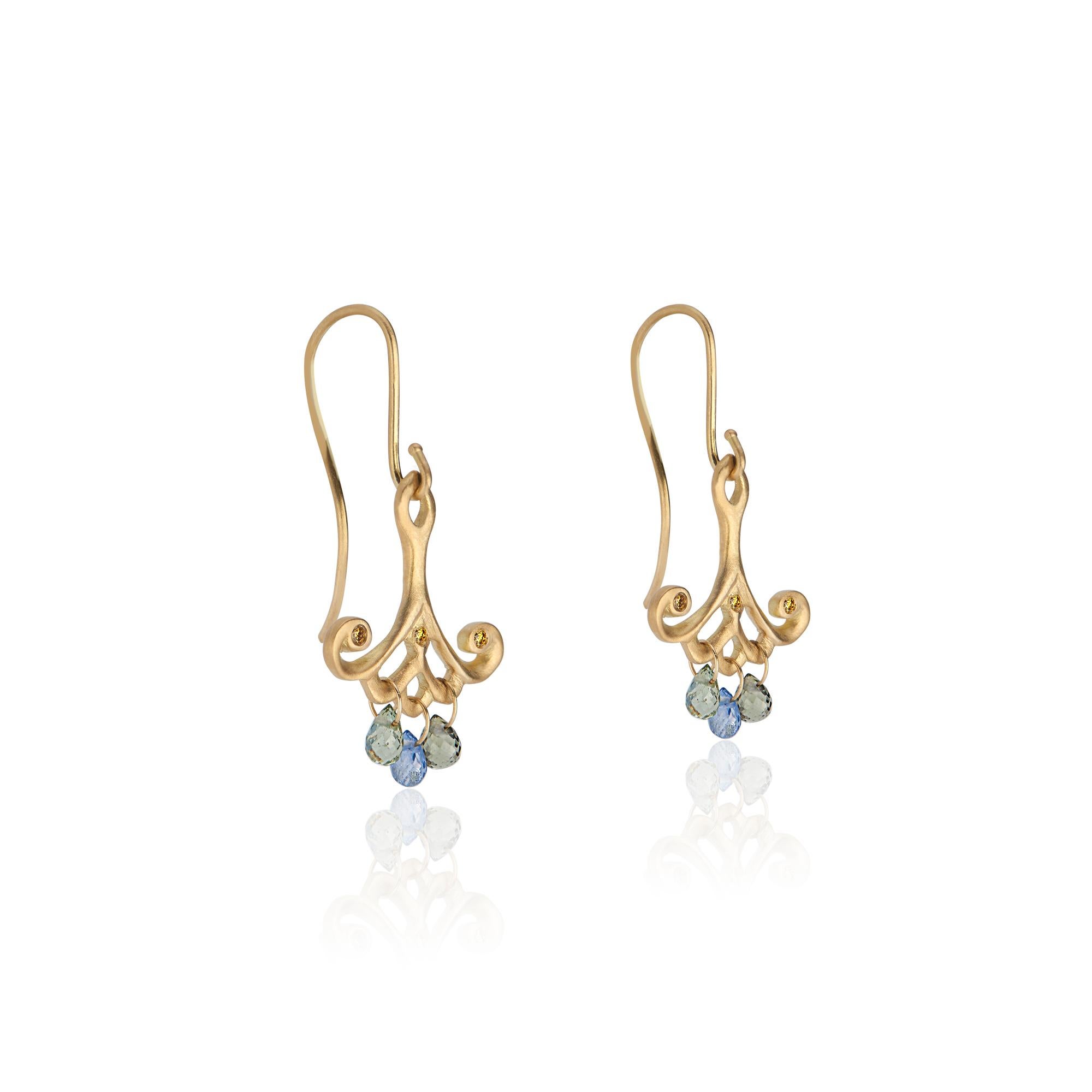 These earrings are an original design by Susan Mancuso of Forge and Foundry Jewels.  Hand crafted in our studio, these earrings were inspired by the lotus flower as depicted on the masterpiece ceramics created by the artists of the Ming and Qing