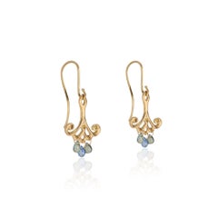 Yellow Gold Drop Earrings with Blue Sapphire Teardrops and Canary Diamonds
