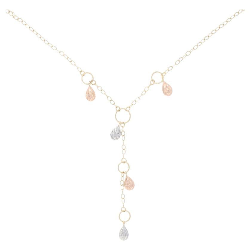 Yellow Gold Drop Necklace, 14k Flat Cable Lariat