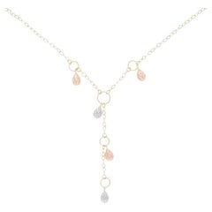 Yellow Gold Drop Necklace, 14k Flat Cable Lariat